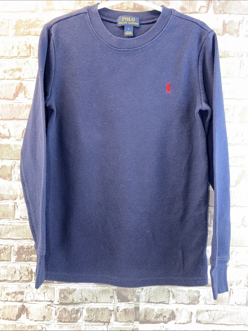 Polo by Ralph Lauren Navy Waffle Knit Long Sleeve with Red Pony
